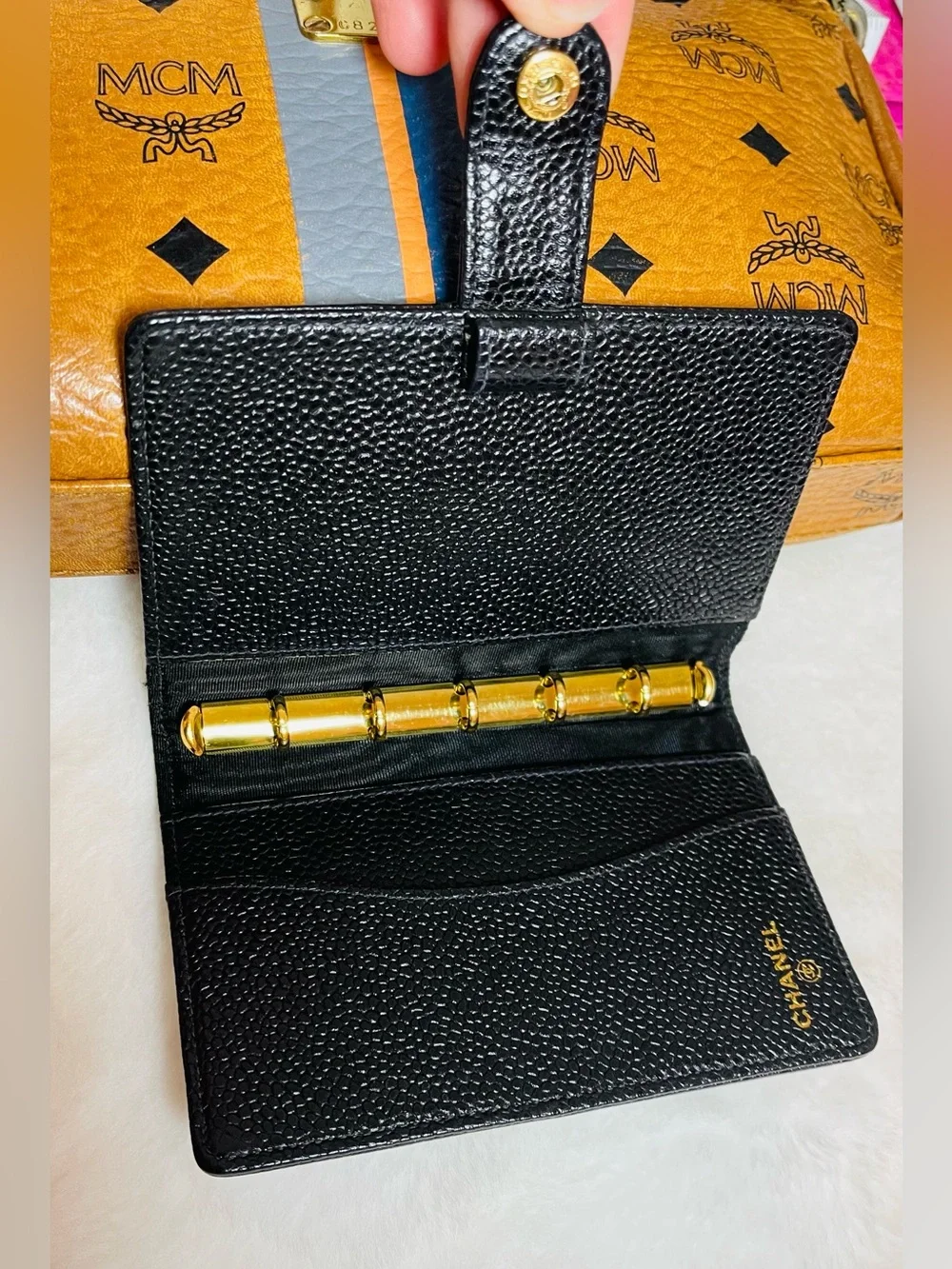 CHANEL Caviar Mini Agenda Black Quilted CC Logo Leather